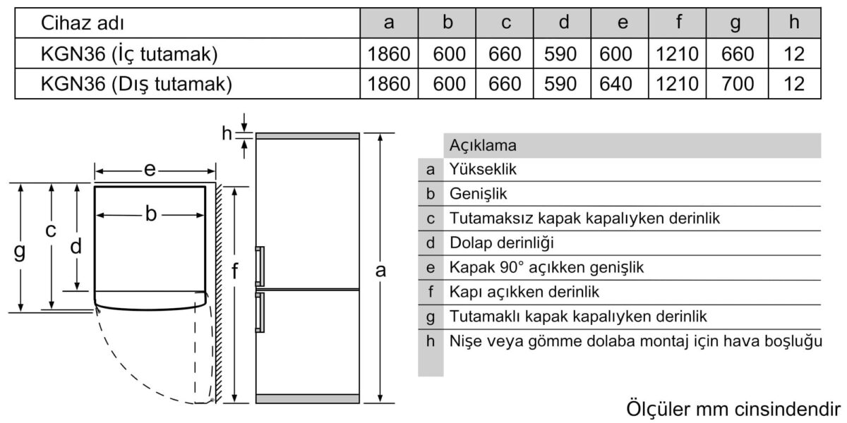 MCZ_01089616_678820_3KF6610W_tr-TR Siemens KG36NNLE0N iQ100 Alttan Donduruculu Buzdolabı 186 x 60 cm Inox görünümlü