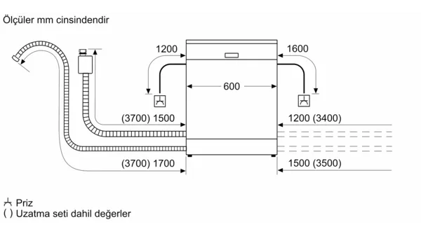 SİEMENS SN57ZS80DT iQ700 Yarı Ankastre Bulaşık Makinesi 60 cm Paslanmaz çelik