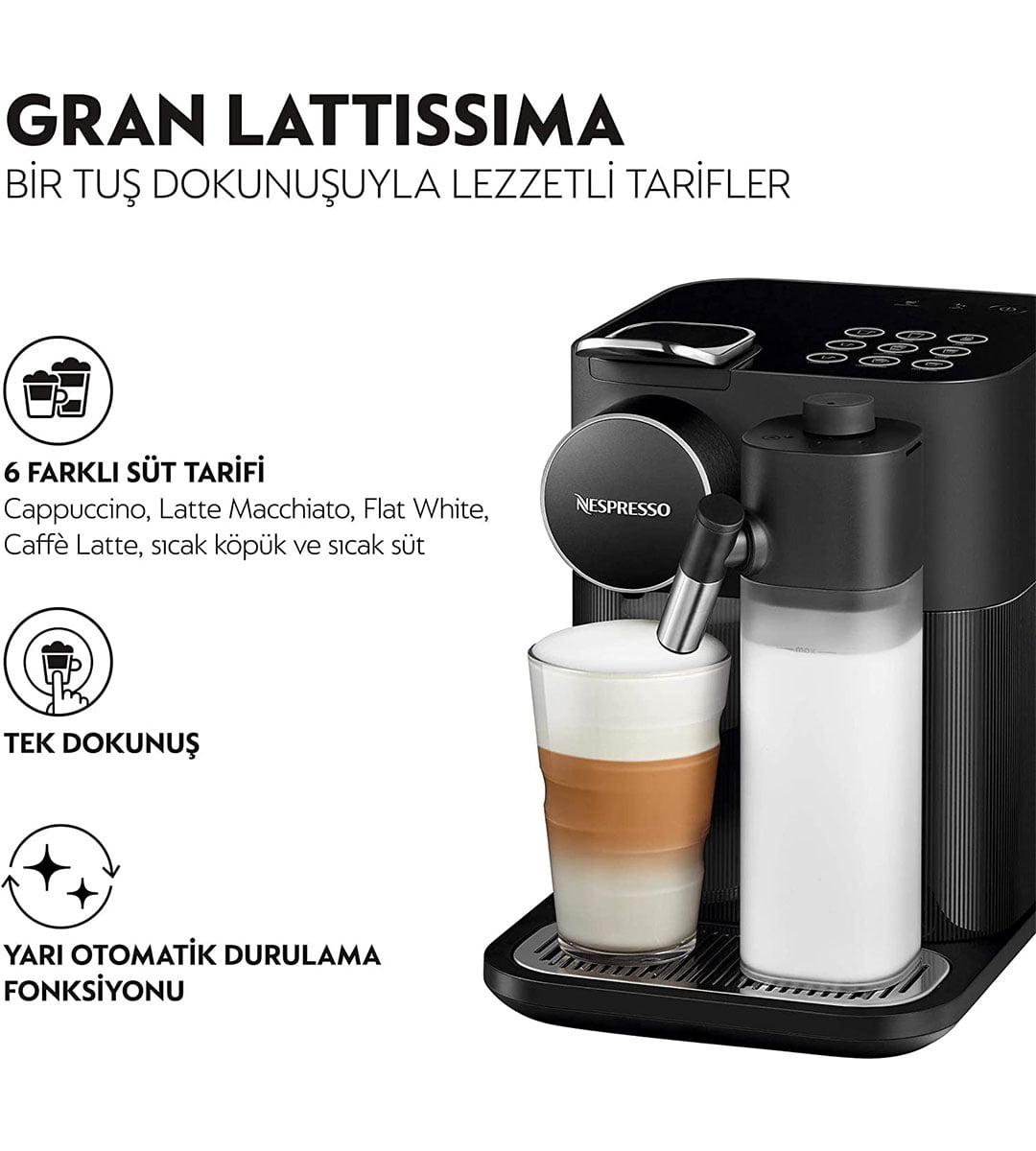 Nespresso F531 Gran Lattissima Siyah Kapsül Kahve Makinesi