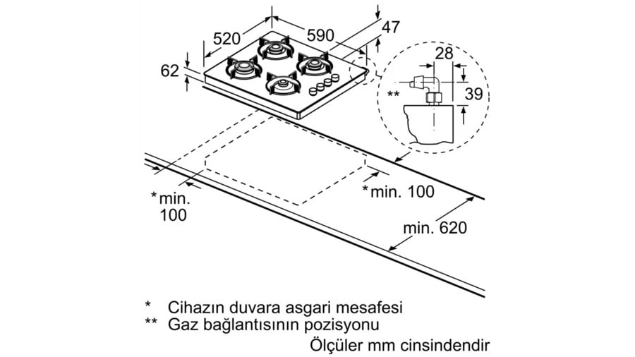 Siemens EO0C2PO12O iQ100 Set Üstü Gazlı Ocak