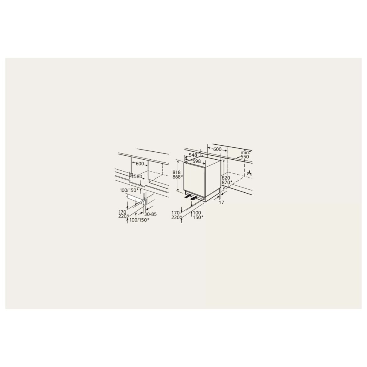 Siemens KU15RAFF0 iQ500 Tezgah Altı Ankastre Soğutucu 82 x 60 cm Düz Menteşe