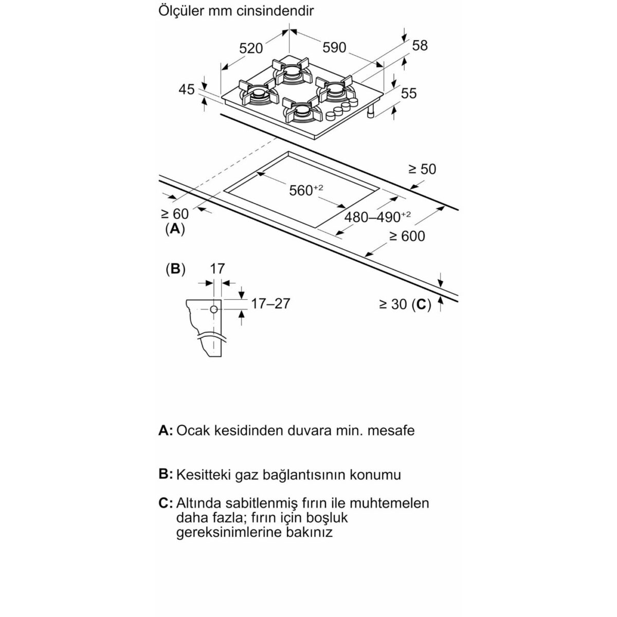 MCZ_00776980_423965_PRP6A6D70_tr-TR Siemens iQ100 Gazlı Ocak 60 cm Sert cam, EO6C9PO00O
