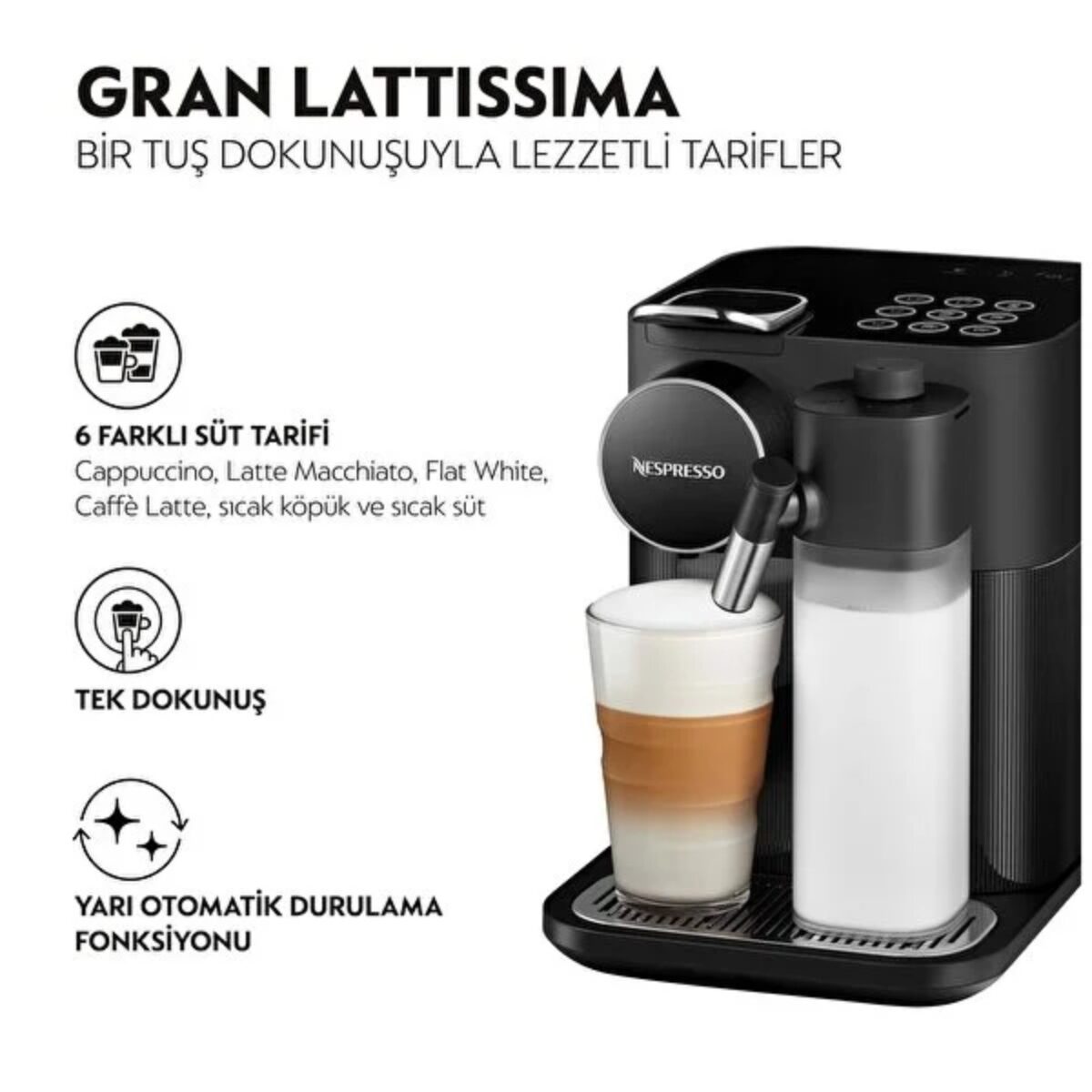 e19ccd53588e4a4ba89ed61652cb578f Nespresso F541 Gran Lattissima Black Kapsül Kahve Makinası